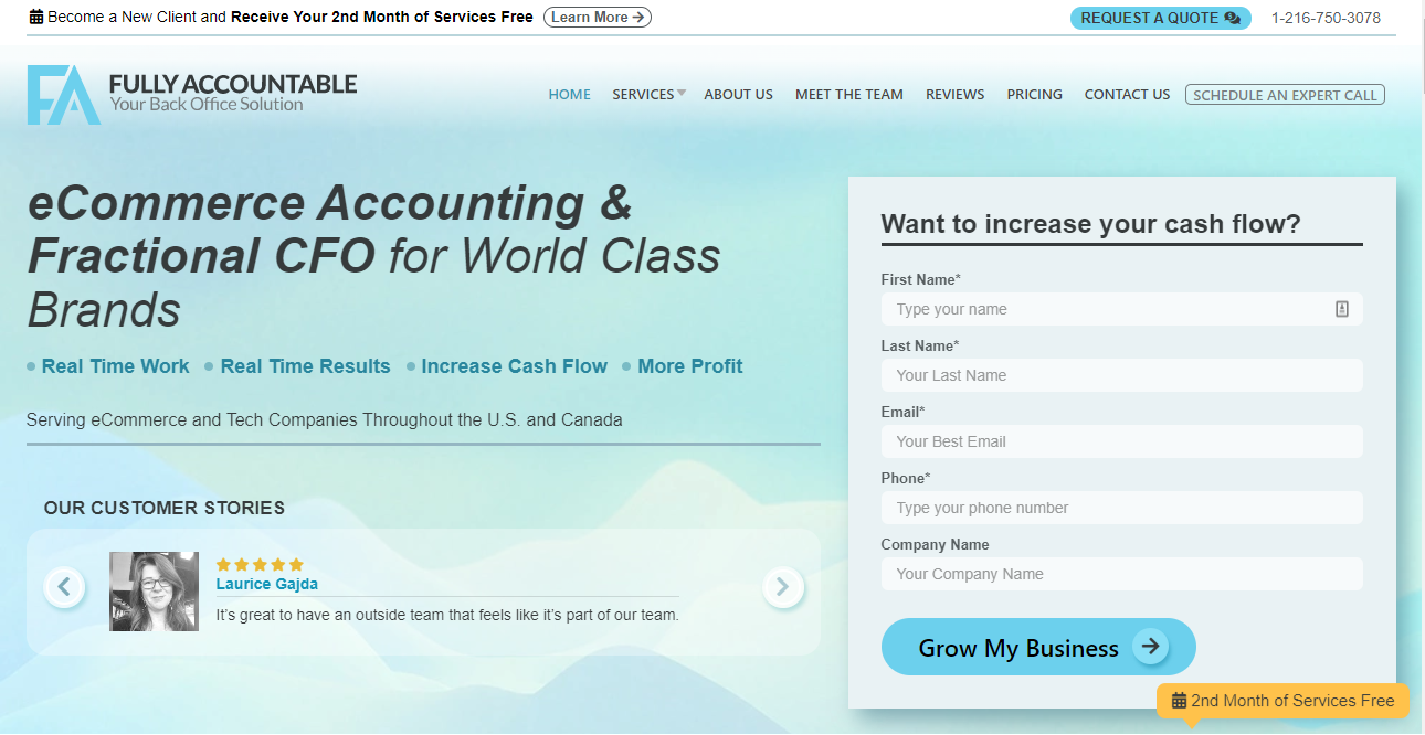 A screenshot of the Fully Accountable website home page.