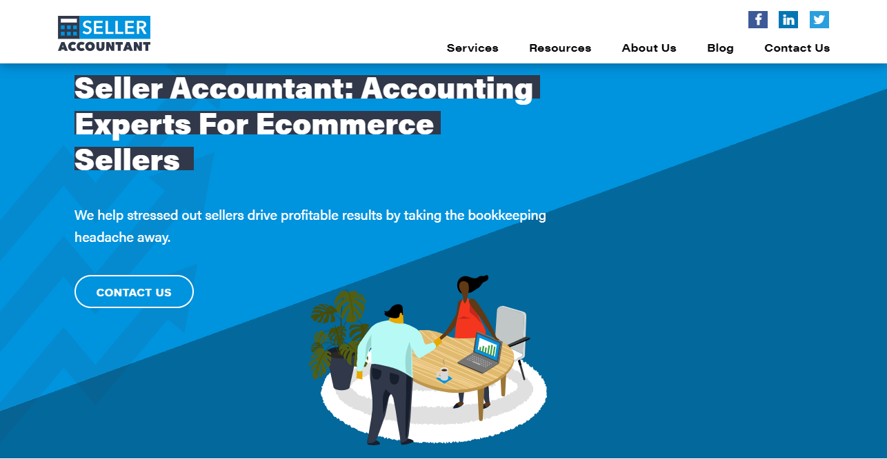 A screenshot of the Seller Accountant website home page.
