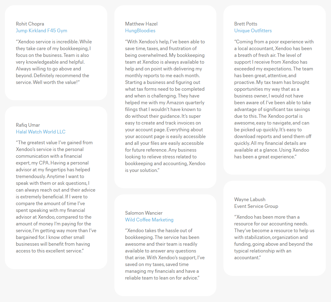 A screenshot of Xendoo bookkeeping reviews.