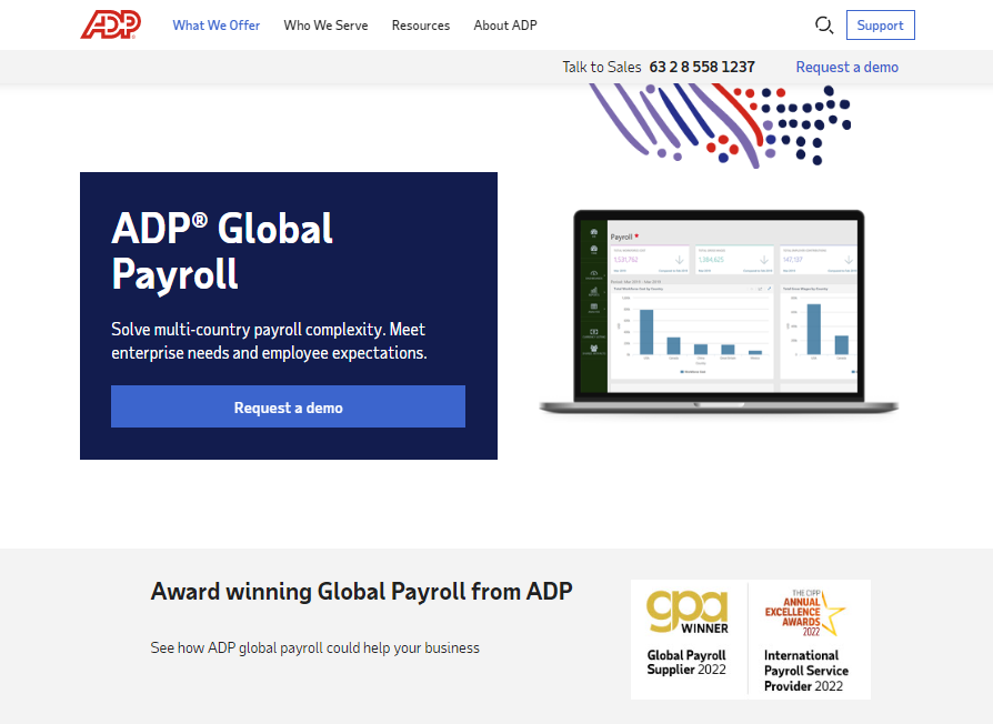 A screenshot of the ADP Global Payroll services website.