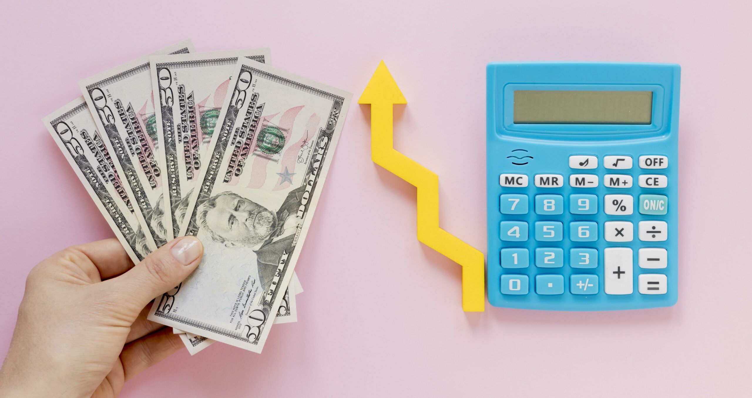 Cash next to an arrow and calculator representing Amazon FBA fee increases.