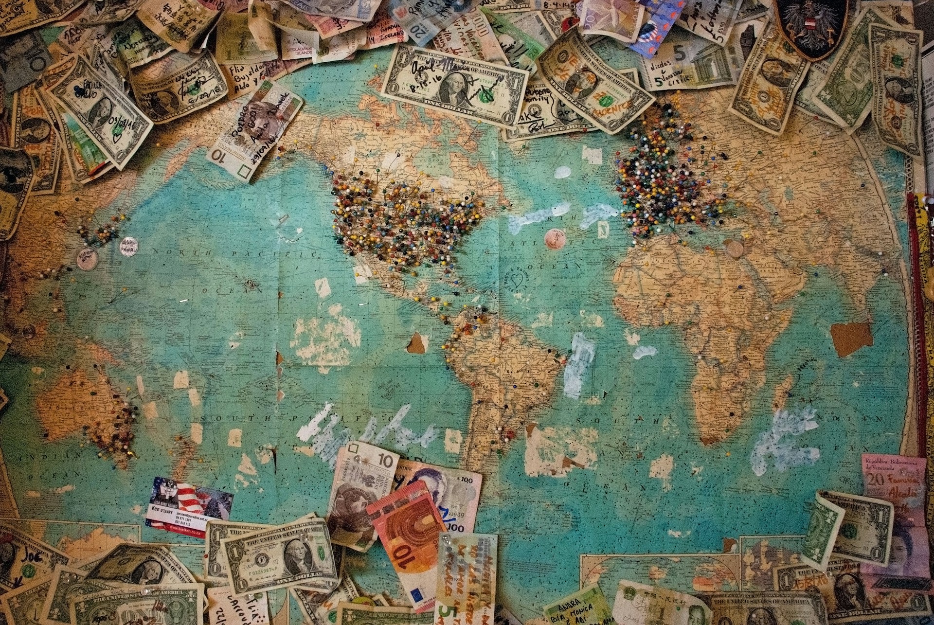 A map with money on it representing the global knowledge of ecommerce accounting firms.