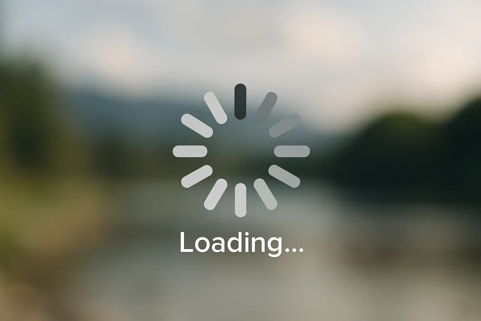 A loading icon centered in front of a blurred background image.